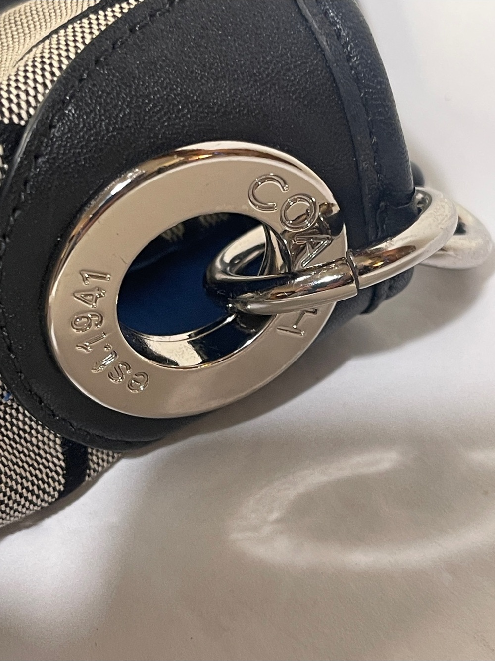Coach Heritage Stripe Tote F14477 Y2K Signature C Shoulder Bag Black Blue White - Picture 7 of 16